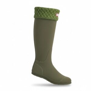 Hunter Tall Boot Socks Olive Green Cable Knit Cuff Fleece Liners Size M L